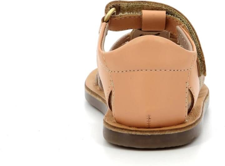 Kickers Slanke Leren Sandalen met Klittenbandsluiting Pink Dames