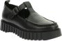 Kickers Stijlvolle Famack Leren Gesp Schoenen Black Dames - Thumbnail 3