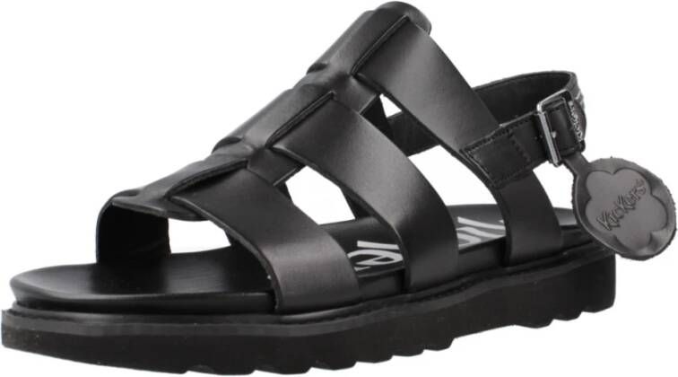 Kickers Stijlvolle Platte Sandalen voor Vrouwen Black Dames