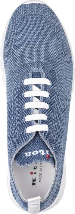 Kiton Blauwe Katoen Elastaan Leren Rubber Sneakers