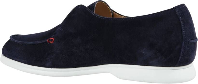 Kiton Blauwe Suède Mocassin met Rode Geborduurde Detail