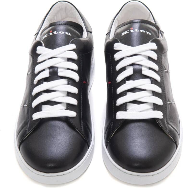 Kiton Met de hand genaaide leren sneakers met retrologo