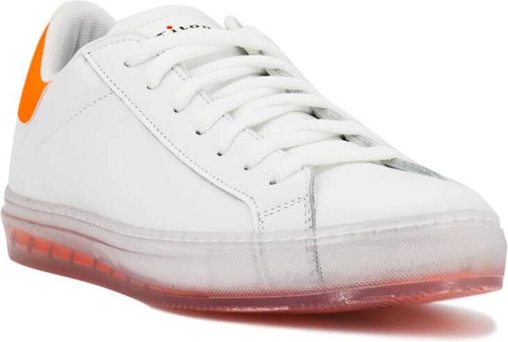 Kiton Handgemaakte leren sneaker met transparante contrasterende details Wit Heren