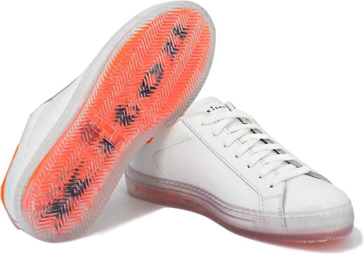 Kiton Handgemaakte leren sneaker met transparante contrasterende details Wit Heren