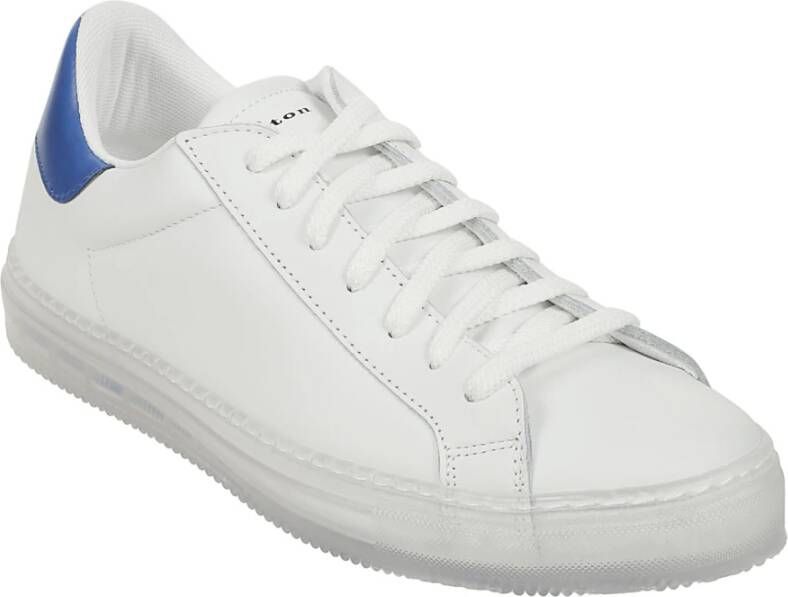 Kiton Witte leren sneakers met blauw detail White Heren