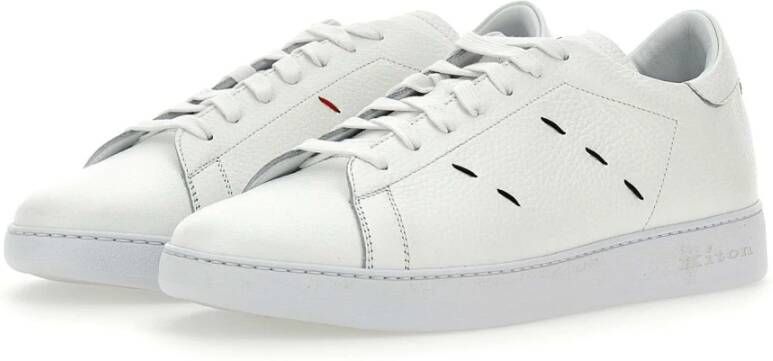 Kiton Witte Leren Sneakers met Rode Stiksels White Heren