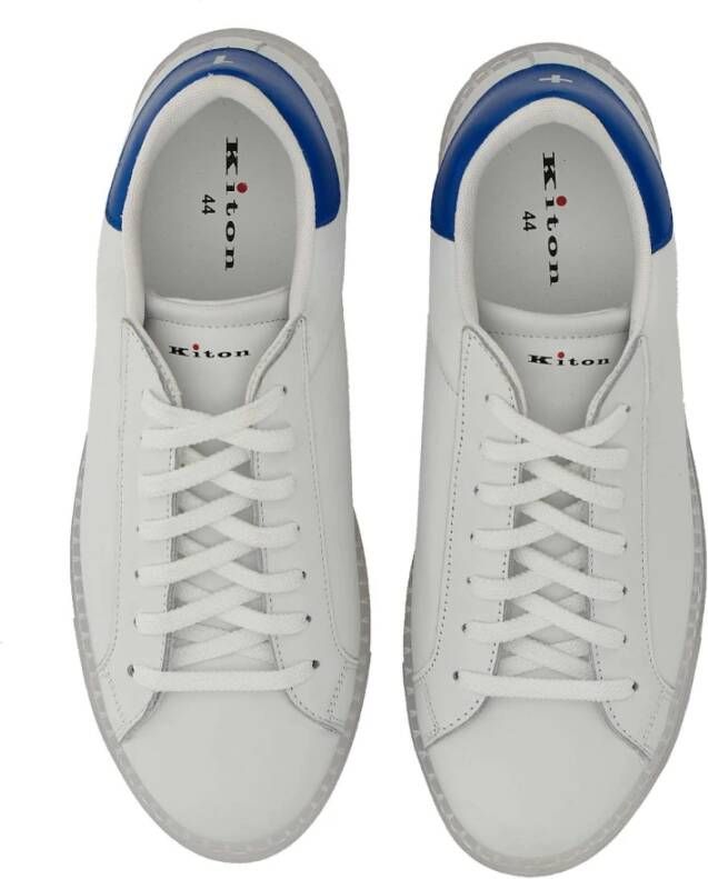 Kiton Witte Leren Sneakers met Turquoise Hiel White Heren