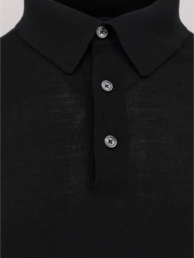 Kiton Zwarte polo met lange mouwen en ribboord