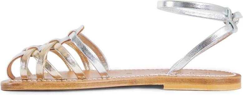 K.jacques Zilver Metallic Leren Blokhak Sandalen