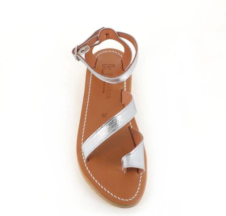K.jacques Zilveren Leren Enkelband Sandalen