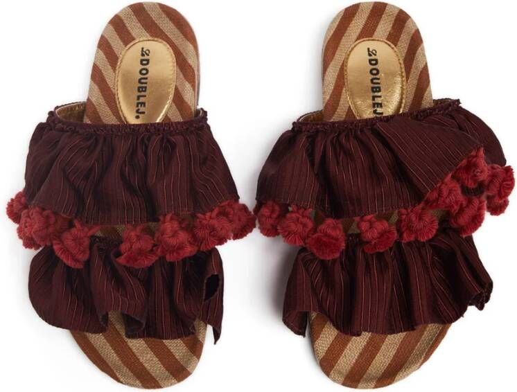 La DoubleJ Lente Tweed Slide Sandalen Red Dames