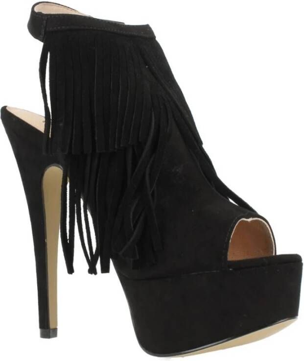 la strada Zwarte Franje Hoge Hak Sandalen Black Dames