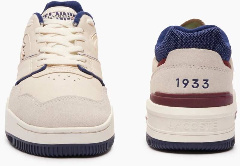 Lacoste Lineshot Leren Off White & Navy Sneakers Beige Heren