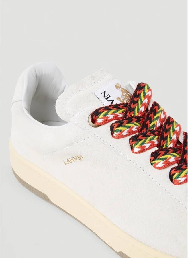 Lanvin Aztec-Weave Vetersluiting Suède Sneakers Beige Heren