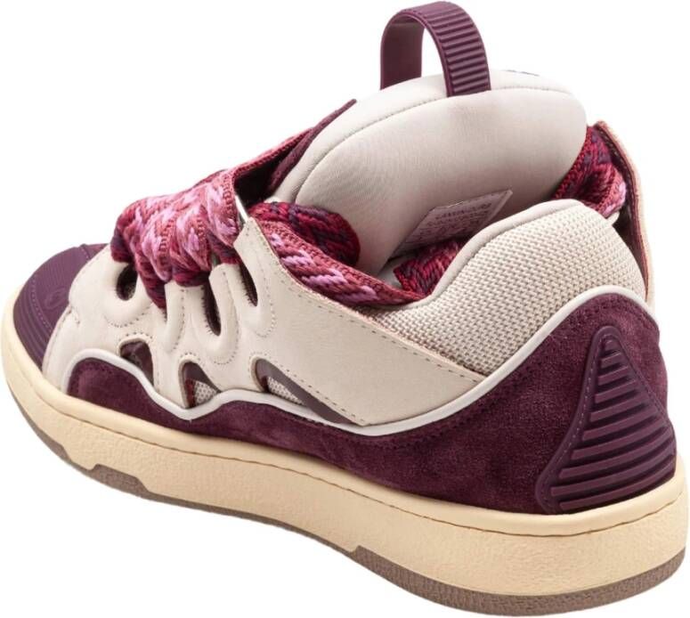 Lanvin Beige Bourgondische Leren Sneakers Veters Multicolor