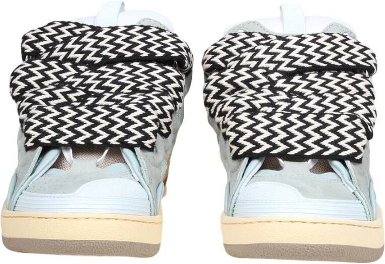 Lanvin Blauwe Leren Sneakers met Gekleurde Veters Blue Dames