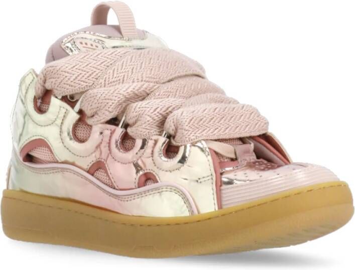 Lanvin Roze Leren Sneakers Ronde Neus Pink Dames