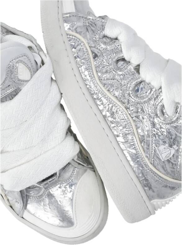 Lanvin Zilveren Leren Sneakers met Ingelegd Logo Gray Dames