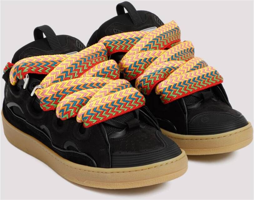 Lanvin Zwarte Sneakers Ronde Neus Vetersluiting