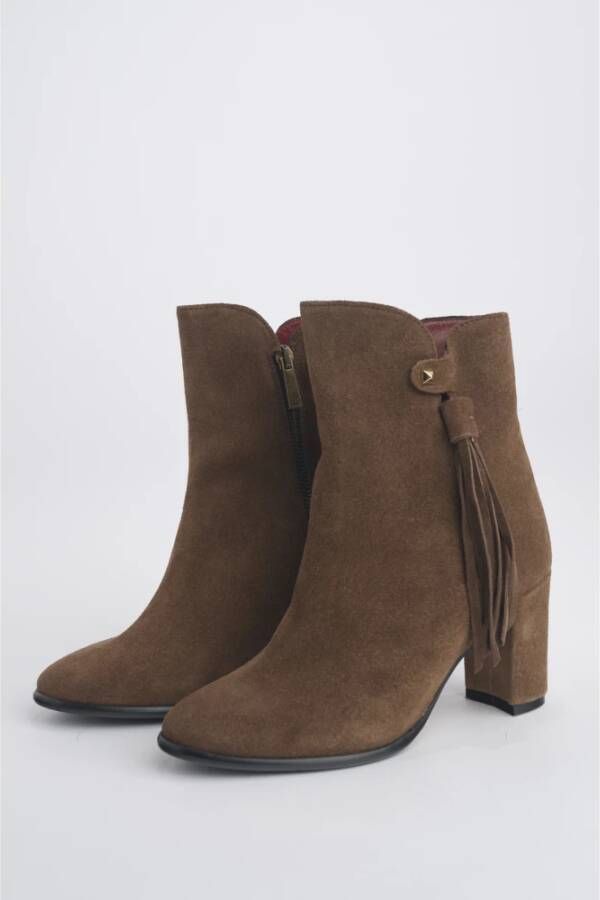 L'arianna Bruine Suède Enkellaars Brede Hak Brown Dames