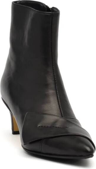 L'arianna Zwarte Leren Enkellaars met 4cm Hak Black Dames
