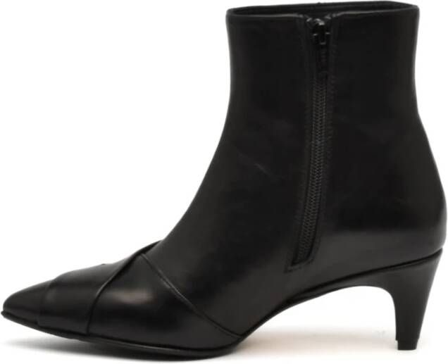 L'arianna Zwarte Leren Enkellaars met 4cm Hak Black Dames