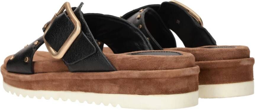 Lazamani Studded Leather Slipper with Buckle Closure Black Dames