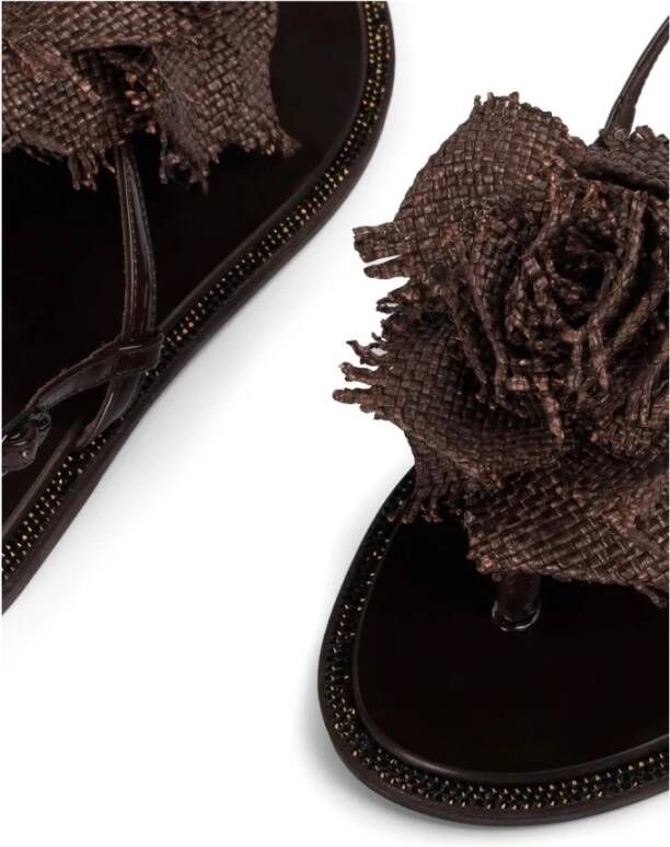 Le Silla Bruin Raffia Kristal Leren Sandalen
