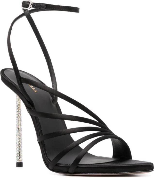 Le Silla Zwarte Glitter Satijnen Sandalen met Kristalversiering Zwart Dames