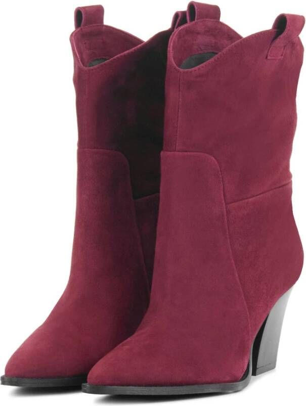 Lina Locchi Bordeaux Suede Enkellaarsjes Red Dames