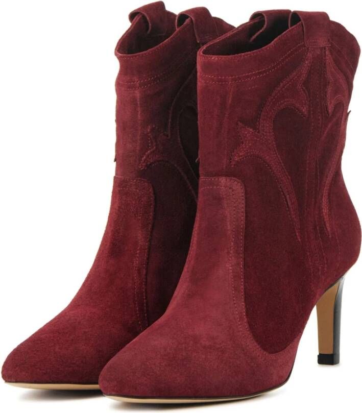 Lina Locchi Bordeaux Suede Enkellaarsjes Rood Dames