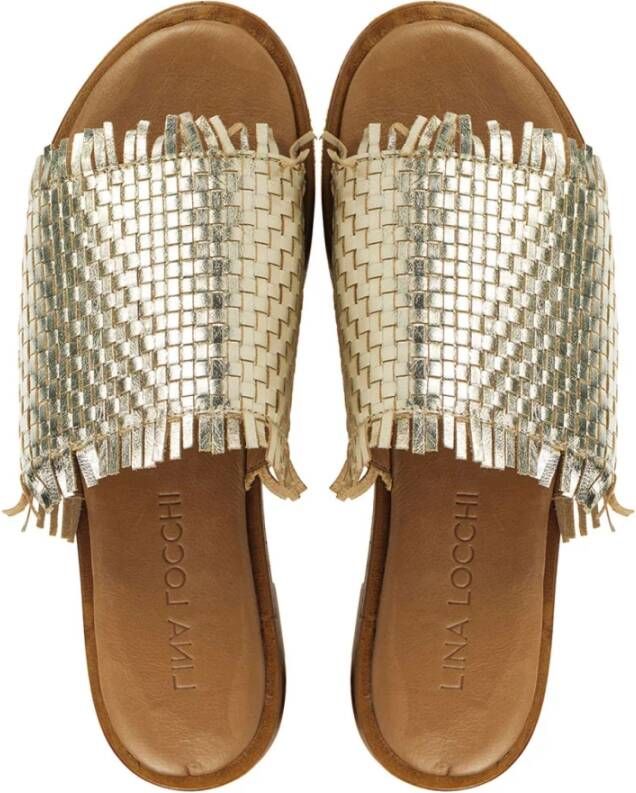 Lina Locchi Gouden Leren Pantoffels Yellow Dames