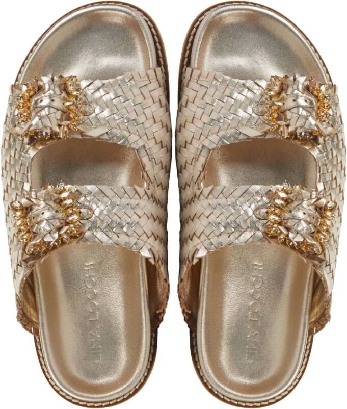 Lina Locchi Gouden Leren Pantoffels Yellow Dames