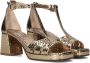 Lina Locchi Sandalen Dames Damesschoenen Leer Plateauhak hoogte 8 cm L1268 Goud - Thumbnail 4