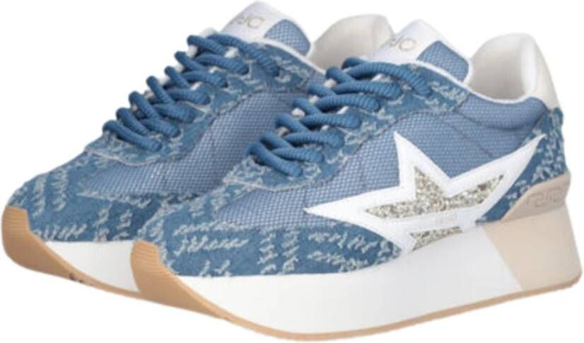Liu Jo Denim Sneakers met Glitterdetail Blue Dames