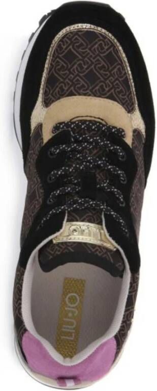 Liu Jo Monogram Print Leren Sneakers Zwart Bruin