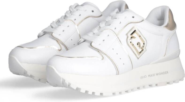 Liu Jo Witte leren sneakers met geperforeerde inzet en gelamineerde details