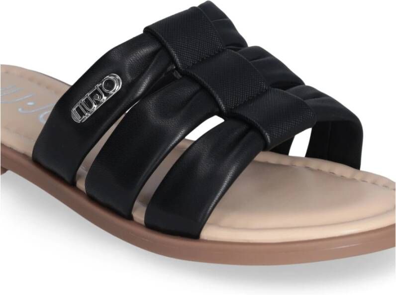 Liu Jo Zwarte platte sandalen met saffiano-print
