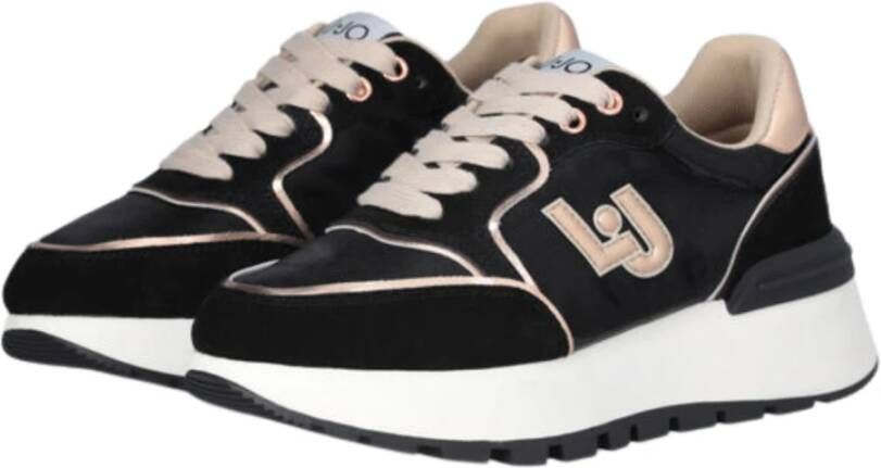 Liu Jo Zwarte Platte Sneakers van Satijn en Suède Black Dames