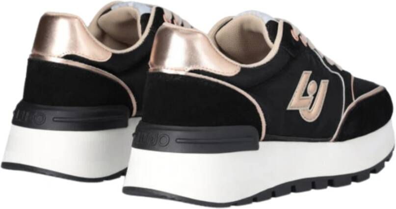 Liu Jo Zwarte Platte Sneakers van Satijn en Suède Black Dames