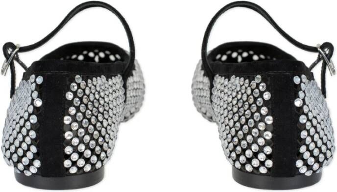 Lola Cruz Zwarte leren ballerina`s met strass-steentjes