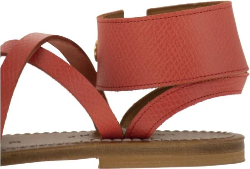 Longchamp Flat Sandals Red Dames