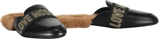 Love Moschino Faux Fur Leren Muiltjes Black Dames