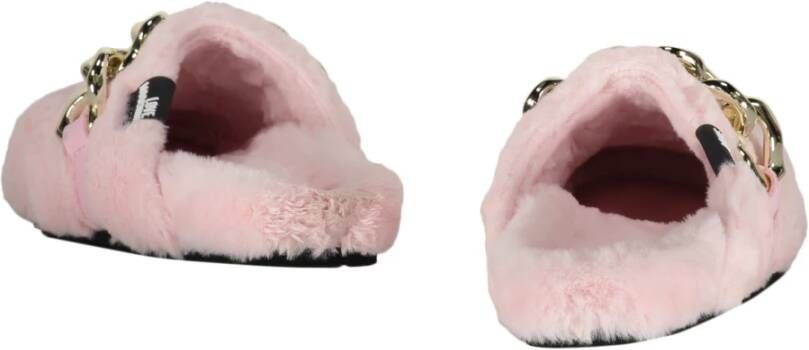 Love Moschino Faux Fur Slip-On Mules met Ketting Pink Dames