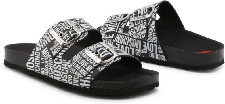 Love Moschino Leren Sliders voor Dames Lente Zomer Collectie Zwart Dames