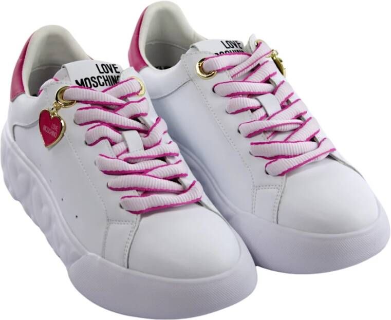 Love Moschino Elegant Fuchsia Witte Jurk White Dames