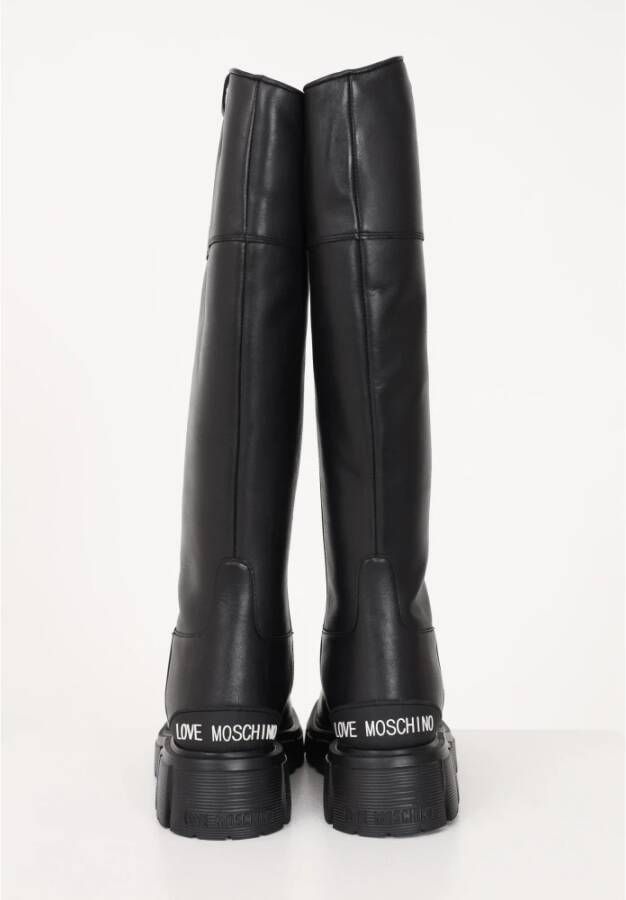 Love Moschino Zwarte hoge laarzen met zilveren accenten Zwart Dames
