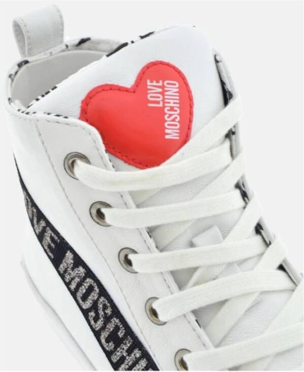 Love Moschino Hoge Top Leren Sneakers Zwarte Streep White Dames