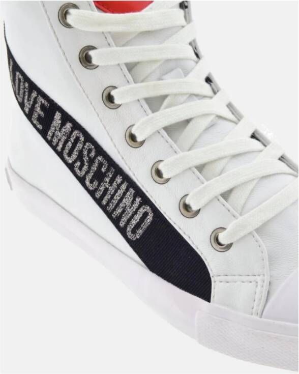 Love Moschino Hoge Top Leren Sneakers Zwarte Streep White Dames