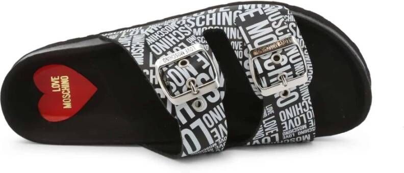 Love Moschino Leren Gesp Flip Flops Black Dames